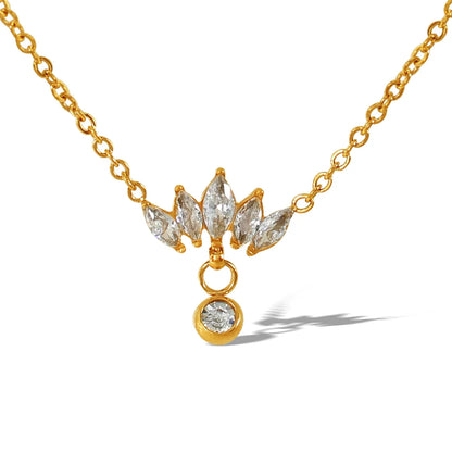 Titanium Steel 18K Gold Plated Elegant Shiny Crown Inlay Rhinestones Pendant Necklace