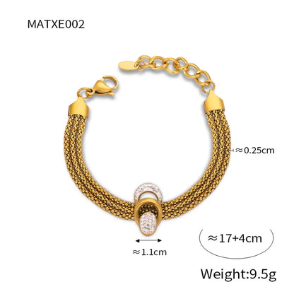 Titanium Steel 18K Gold Plated Elegant Simple Style Cool Style Belt Layered Inlay Rhinestones Bracelets Necklace