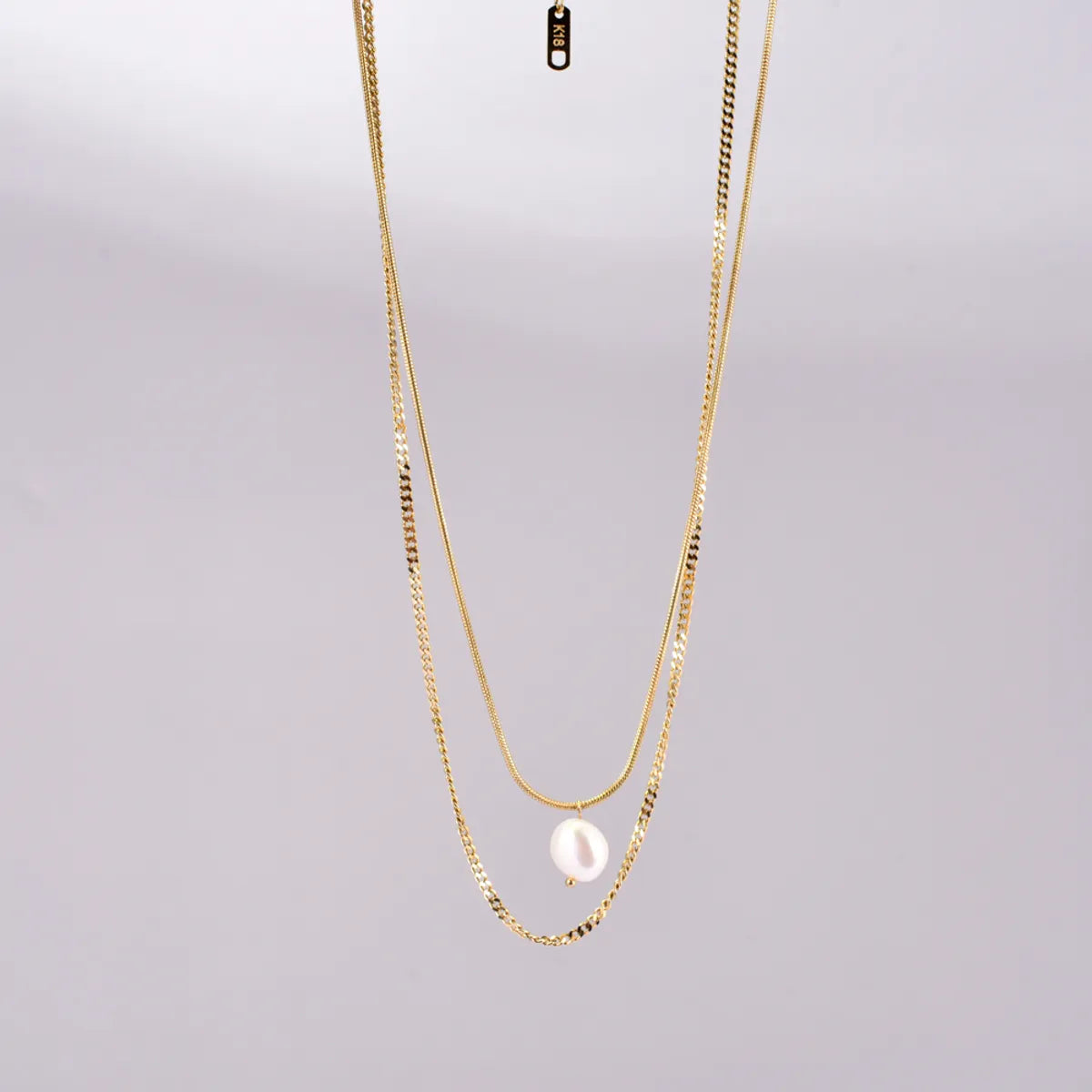 Titanium Steel 18K Gold Plated Elegant Simple Style Geometric Inlay Freshwater Pearl Double Layer Necklaces