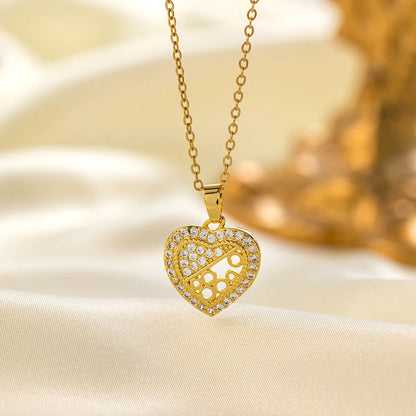 Titanium Steel 18K Gold Plated Elegant Simple Style Heart Shape Inlay Artificial Rhinestones Pendant Necklace