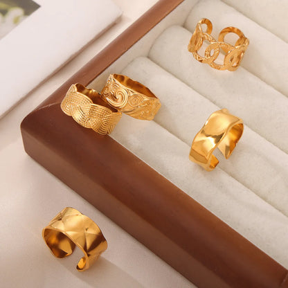 Wholesale Jewelry Elegant Simple Style Solid Color Titanium Steel 18K Gold Plated Plating Open Rings Rings