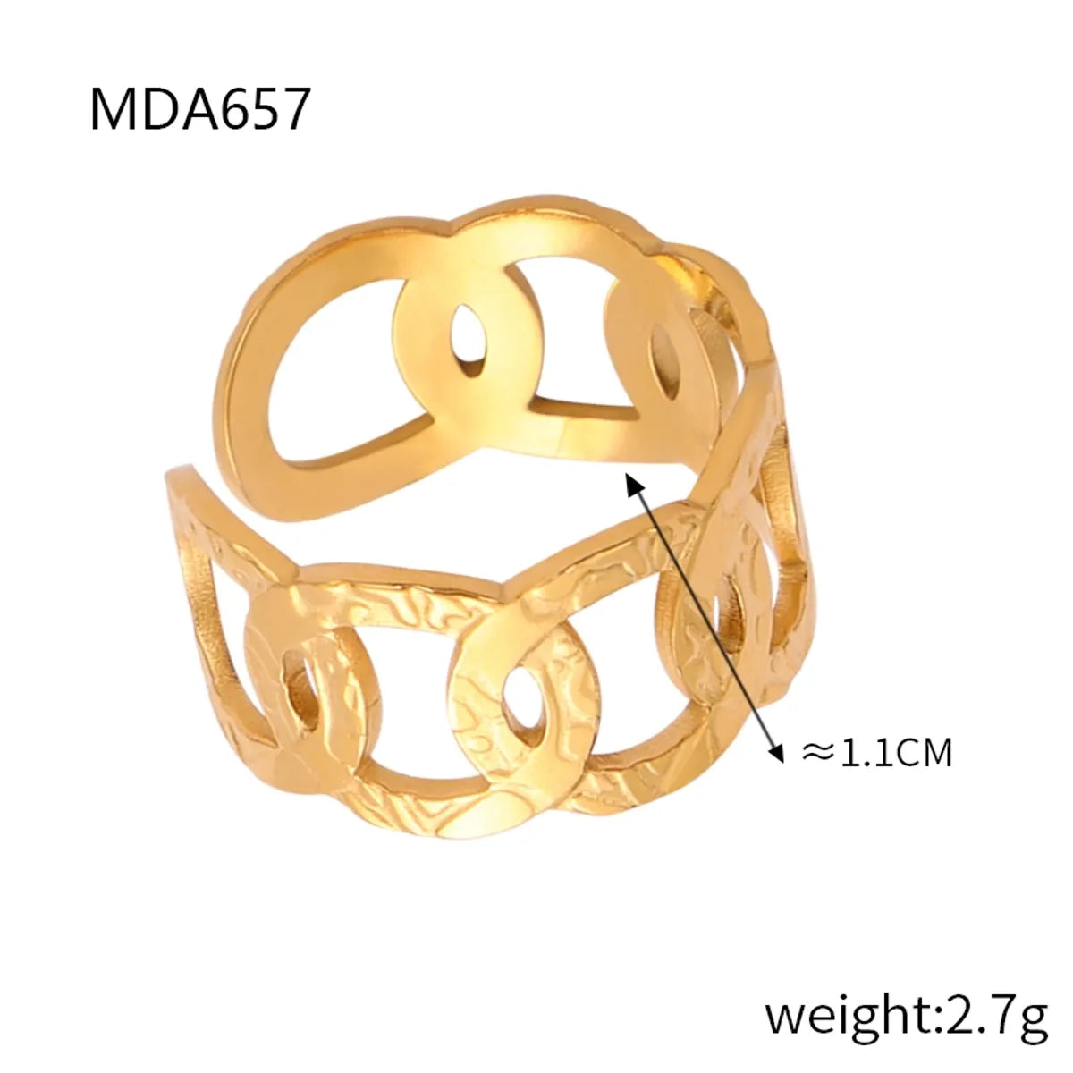 Wholesale Jewelry Elegant Simple Style Solid Color Titanium Steel 18K Gold Plated Plating Open Rings Rings