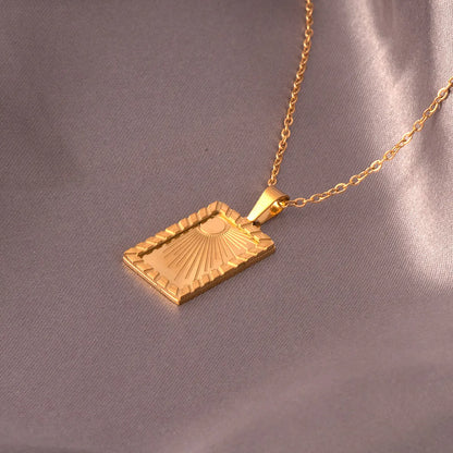 Titanium Steel 18K Gold Plated Hip-Hop Geometric Rectangle Plating Pendant Necklace