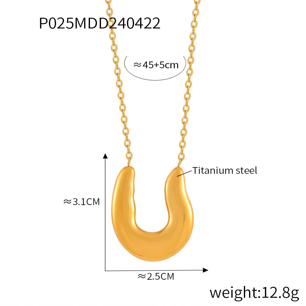 Titanium Steel 18K Gold Plated IG Style Hip-Hop Exaggerated Plating U Shape Solid Color Earrings Necklace