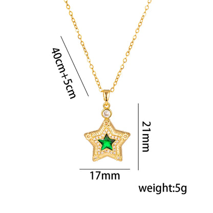 Wholesale Jewelry IG Style Shiny Pentagram Heart Shape Titanium Steel Zircon 18K Gold Plated Inlay Pendant Necklace