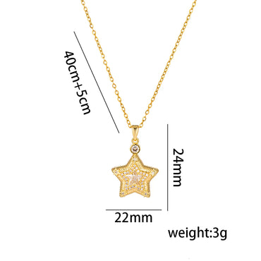 Wholesale Jewelry IG Style Shiny Pentagram Heart Shape Titanium Steel Zircon 18K Gold Plated Inlay Pendant Necklace