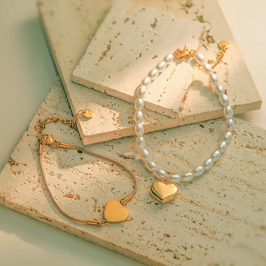 Titanium Steel 18K Gold Plated IG Style Simple Style Commute Heart Shape Beaded Bracelets