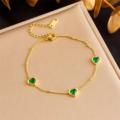 IG Style Vintage Style Heart Shape 304 Stainless Steel 18K Gold Plated Glass Bracelets In Bulk