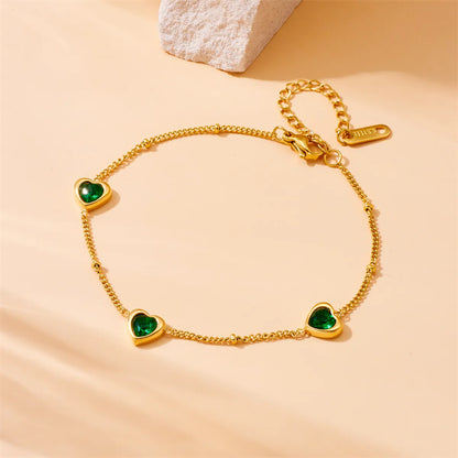 IG Style Vintage Style Heart Shape 304 Stainless Steel 18K Gold Plated Glass Bracelets In Bulk