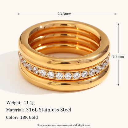 Titanium Steel 18K Gold Plated Lady Geometric Zircon Rings