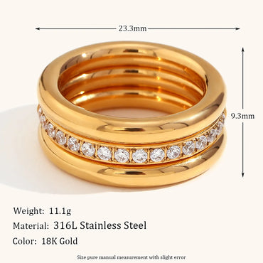 Titanium Steel 18K Gold Plated Lady Geometric Zircon Rings