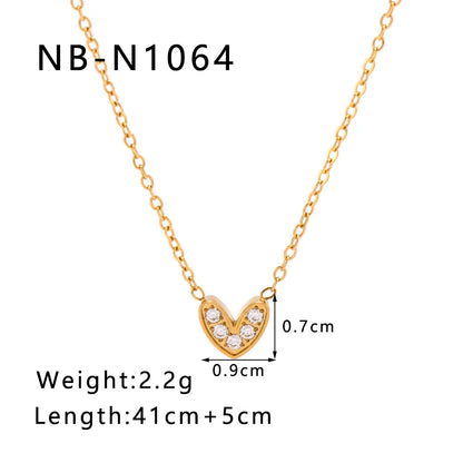 Wholesale Jewelry Luxurious Romantic Shiny Heart Shape 304 Stainless Steel Artificial Rhinestones 18K Gold Plated Plating Inlay Pendant Necklace