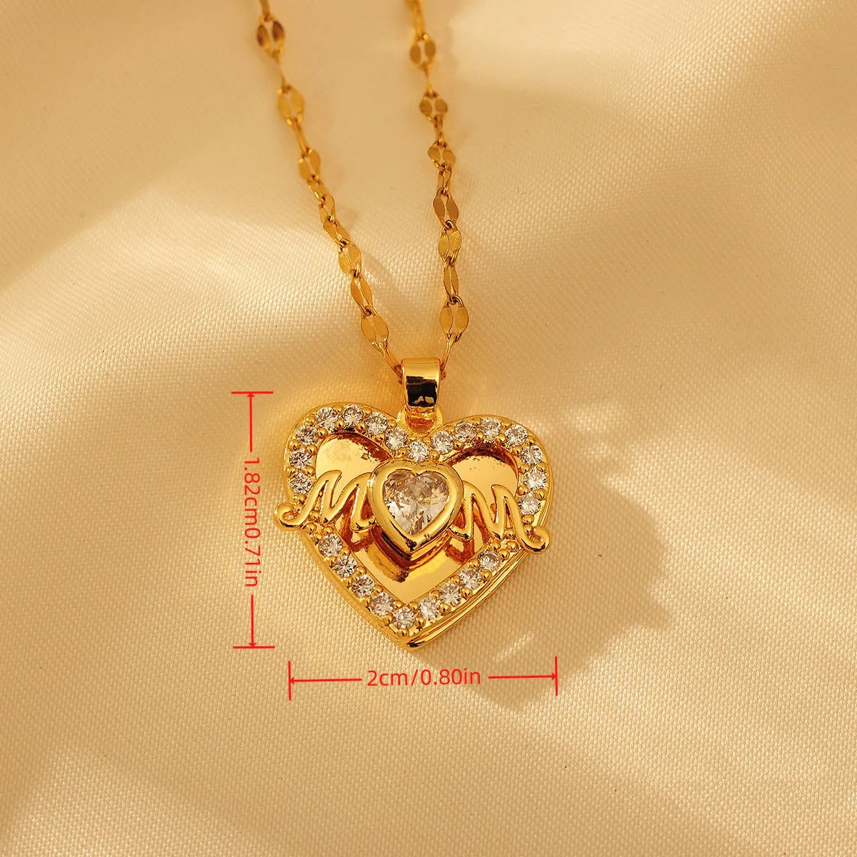 Titanium Steel 18K Gold Plated MAMA Sweet Simple Style Letter Heart Shape Inlay Artificial Diamond Pendant Necklace