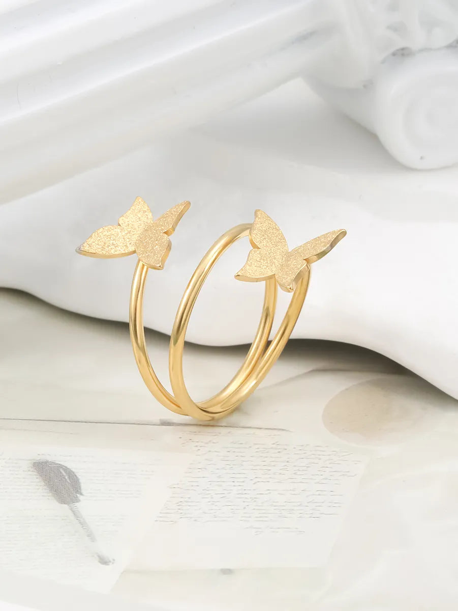 Titanium Steel 18K Gold Plated Modern Style Simple Style Classic Style Solid Color Butterfly Rings