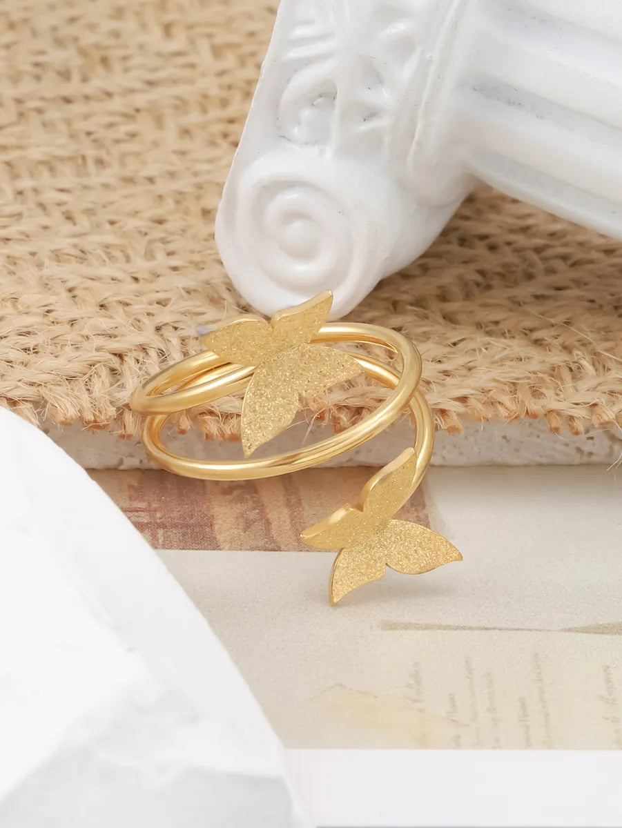 Titanium Steel 18K Gold Plated Modern Style Simple Style Classic Style Solid Color Butterfly Rings