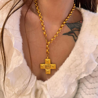 Titanium Steel 18k Gold Plated Retro Cross Plating Pendant Necklace