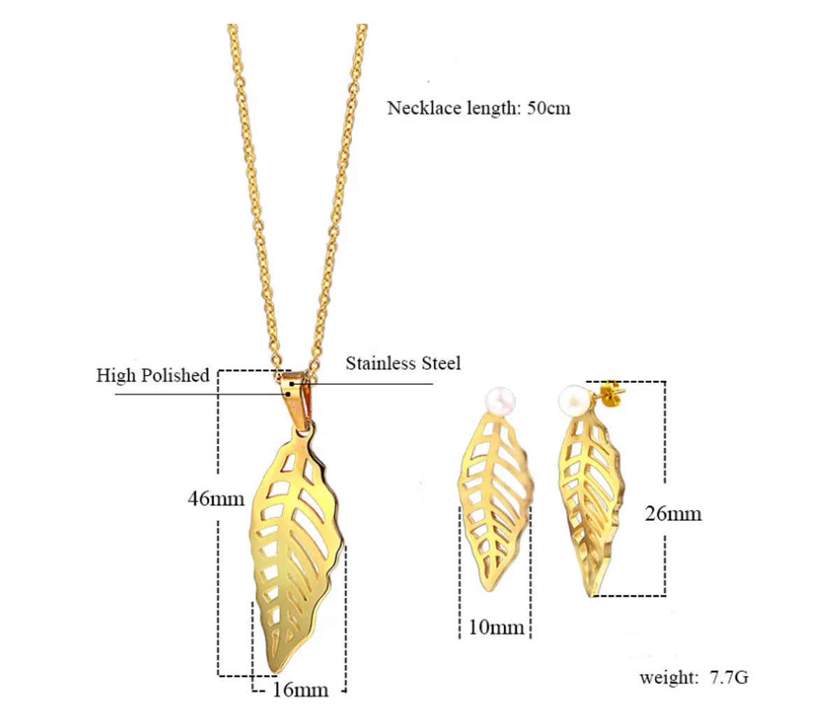 Wholesale Jewelry Retro Leaf Titanium Steel 18K Gold Plated Plating Earrings Necklace