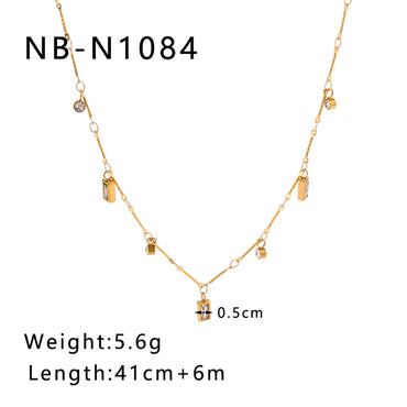 304 Stainless Steel 18K Gold Plated Romantic Simple Style Shiny Inlay Round Rectangle Zircon Necklace