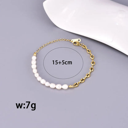 Wholesale Jewelry Simple Style Classic Style Pearl 304 Stainless Steel Titanium Steel Freshwater Pearl 18K Gold Plated Beaded Plating Bracelets Necklace