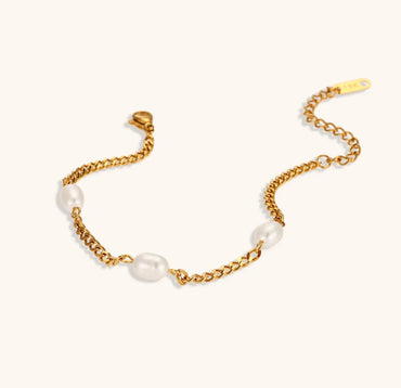 Simple Style Classic Style Solid Color 304 Stainless Steel Titanium Steel 18K Gold Plated Freshwater Pearl Bracelets In Bulk