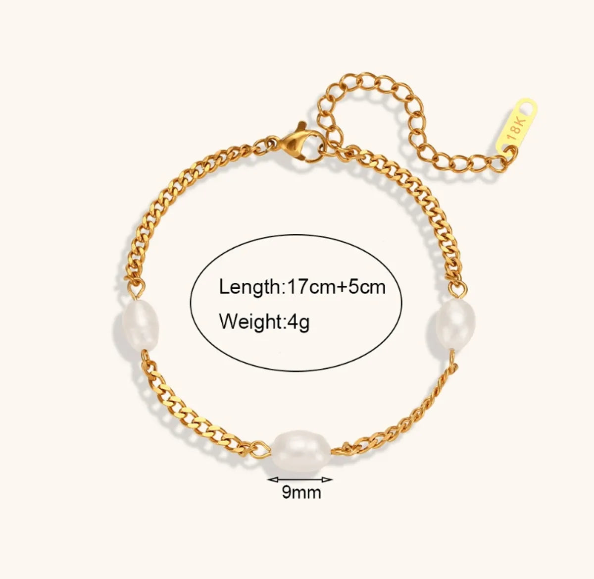 Simple Style Classic Style Solid Color 304 Stainless Steel Titanium Steel 18K Gold Plated Freshwater Pearl Bracelets In Bulk