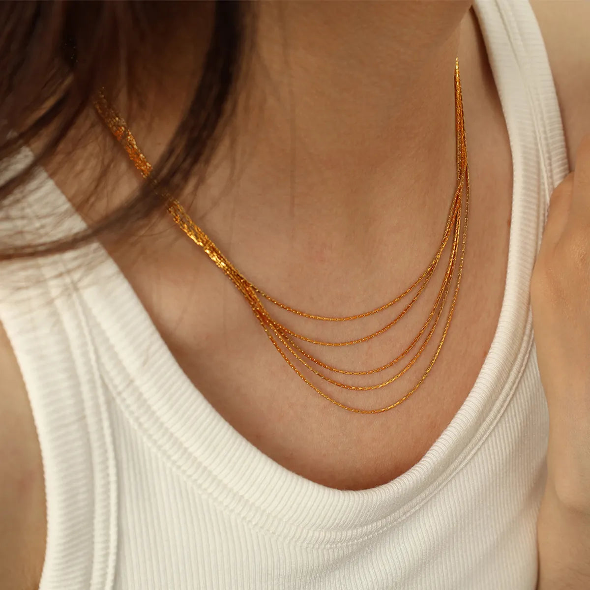 Titanium Steel 18K Gold Plated Simple Style Layered Plating Lines Layered Necklaces