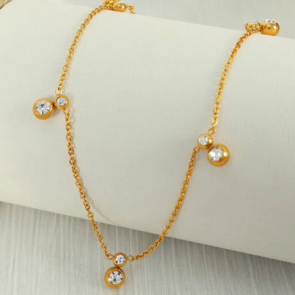 Wholesale Jewelry Simple Style Circle Lines Titanium Steel Rhinestones 18K Gold Plated Plating Necklace