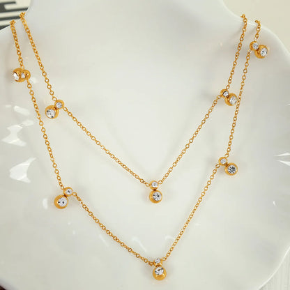 Wholesale Jewelry Simple Style Circle Lines Titanium Steel Rhinestones 18K Gold Plated Plating Necklace