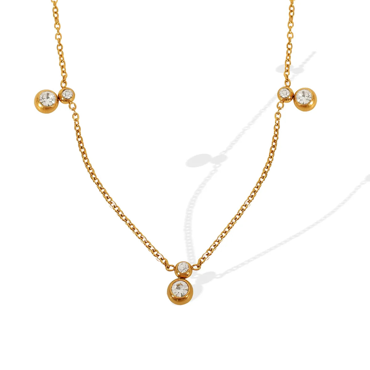 Wholesale Jewelry Simple Style Circle Lines Titanium Steel Rhinestones 18K Gold Plated Plating Necklace