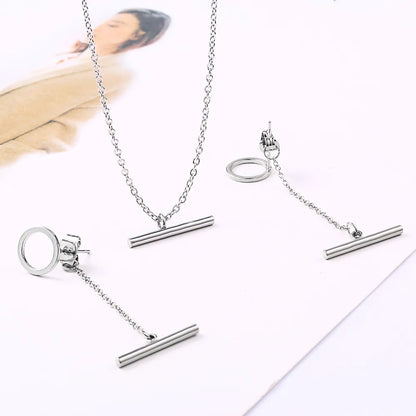 Wholesale Jewelry Simple Style One Word Titanium Steel 18K Gold Plated Plating Earrings Necklace