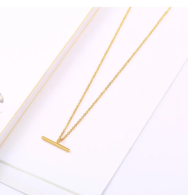 Wholesale Jewelry Simple Style One Word Titanium Steel 18K Gold Plated Plating Earrings Necklace