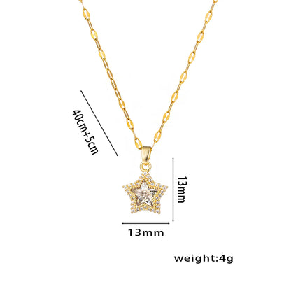 Wholesale Jewelry Simple Style Shiny Star Titanium Steel Zircon 18K Gold Plated Inlay Pendant Necklace