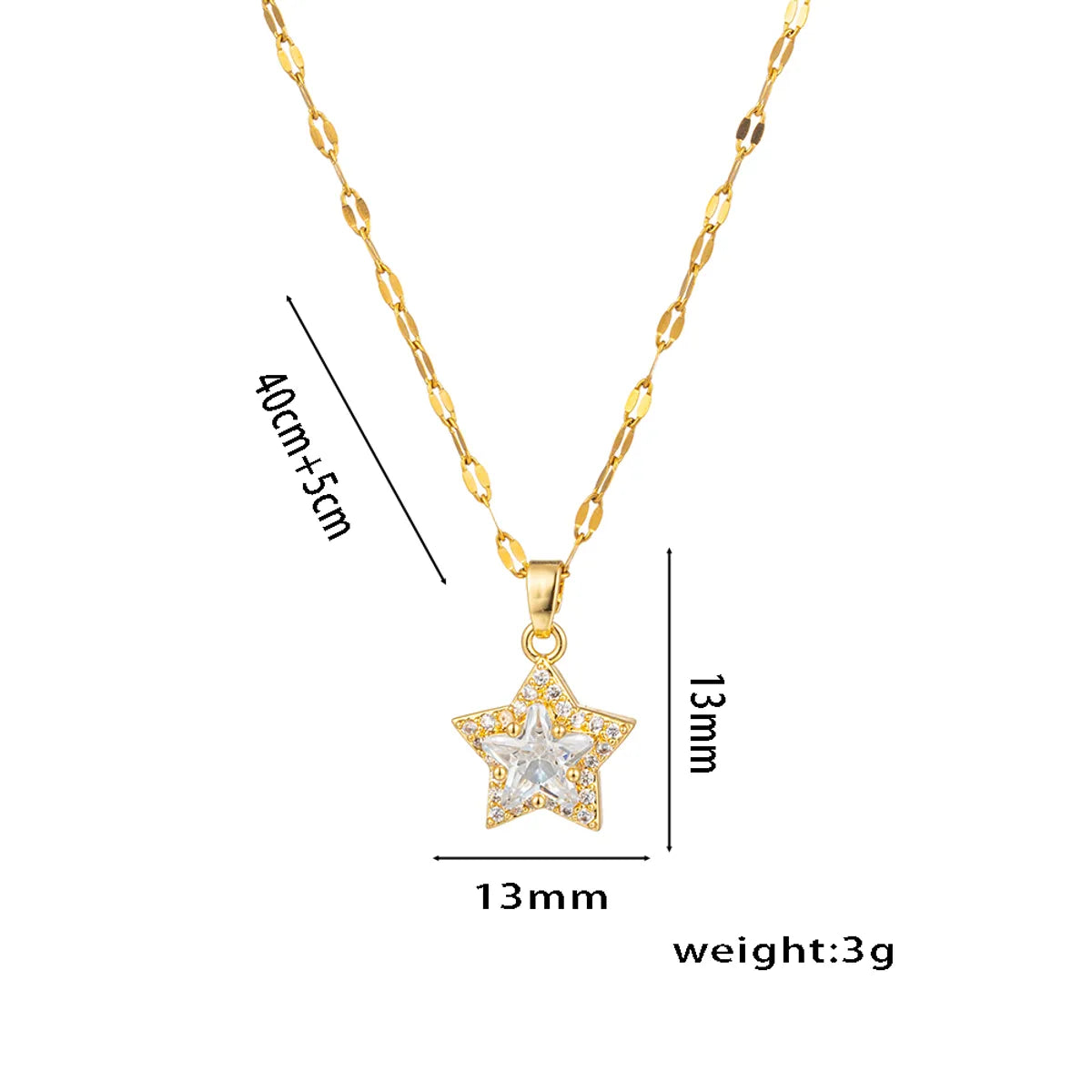 Wholesale Jewelry Simple Style Shiny Star Titanium Steel Zircon 18K Gold Plated Inlay Pendant Necklace