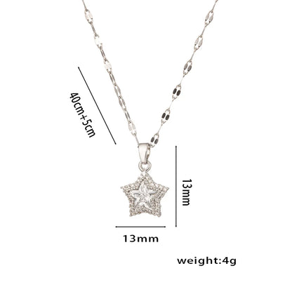 Wholesale Jewelry Simple Style Shiny Star Titanium Steel Zircon 18K Gold Plated Inlay Pendant Necklace