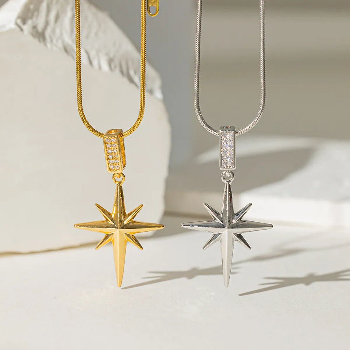 Titanium Steel 18K Gold Plated Simple Style Star Inlay Zircon Pendant Necklace