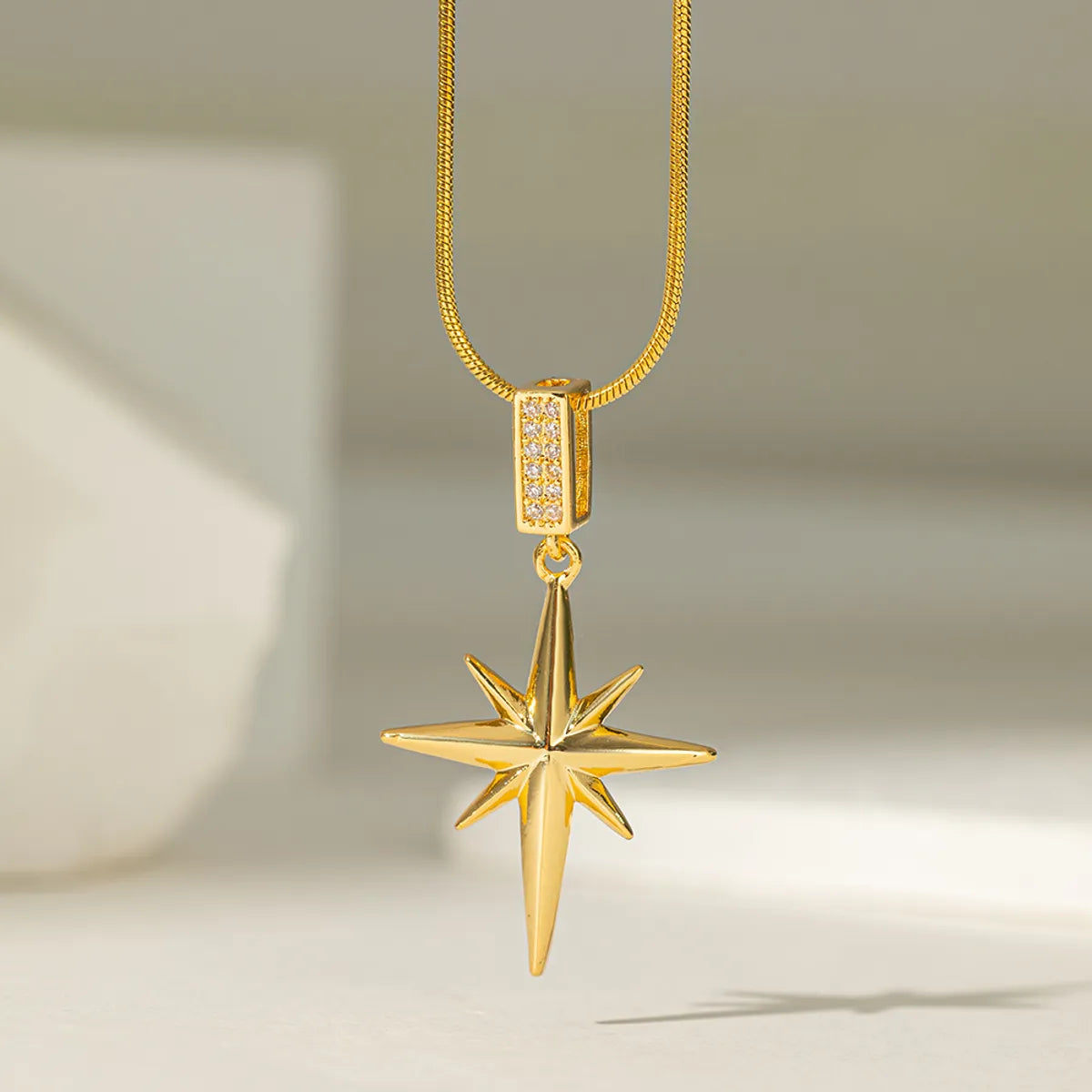 Titanium Steel 18K Gold Plated Simple Style Star Inlay Zircon Pendant Necklace