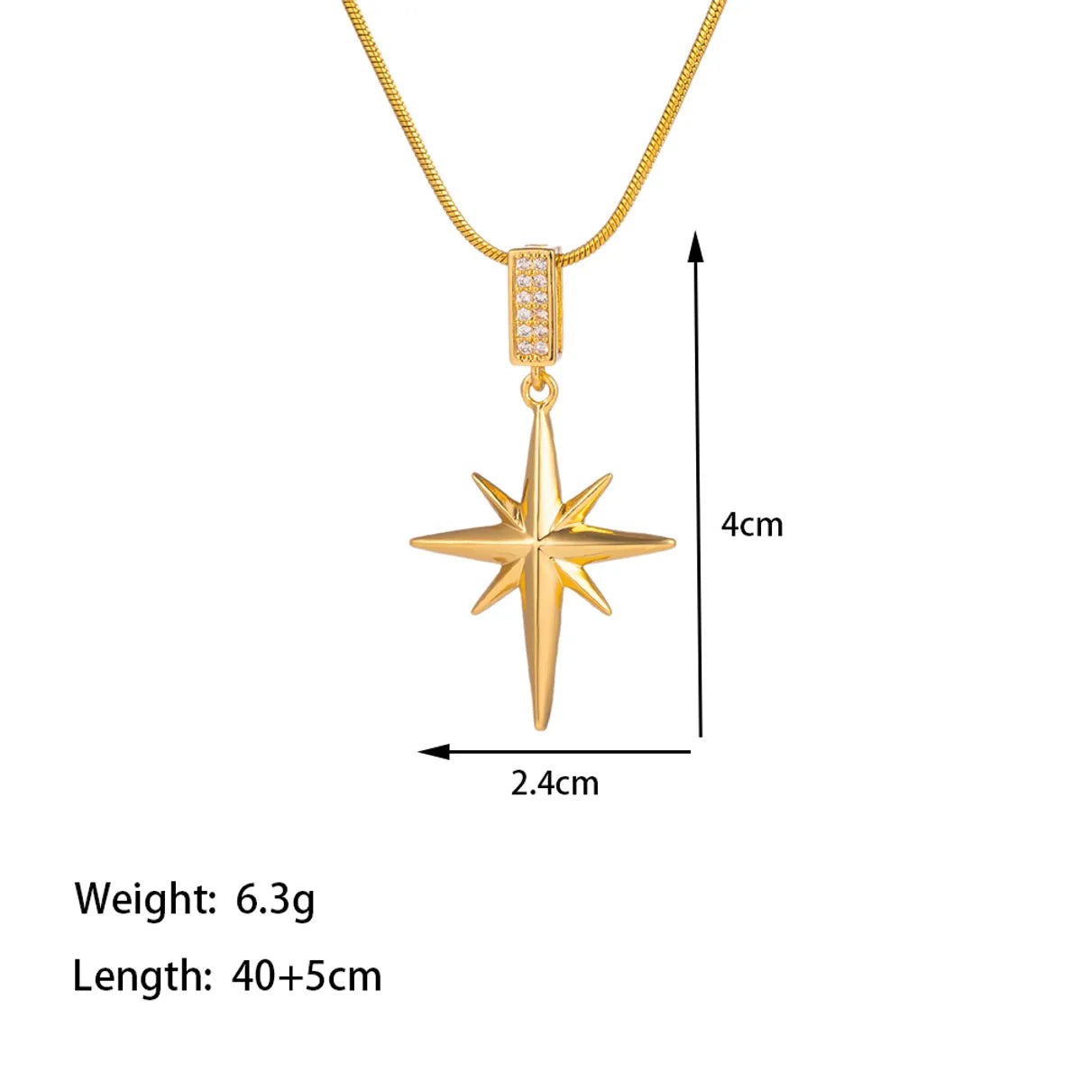 Titanium Steel 18K Gold Plated Simple Style Star Inlay Zircon Pendant Necklace