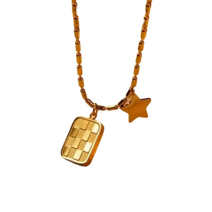 Titanium Steel 18K Gold Plated Simple Style Star Lattice Pendant Necklace