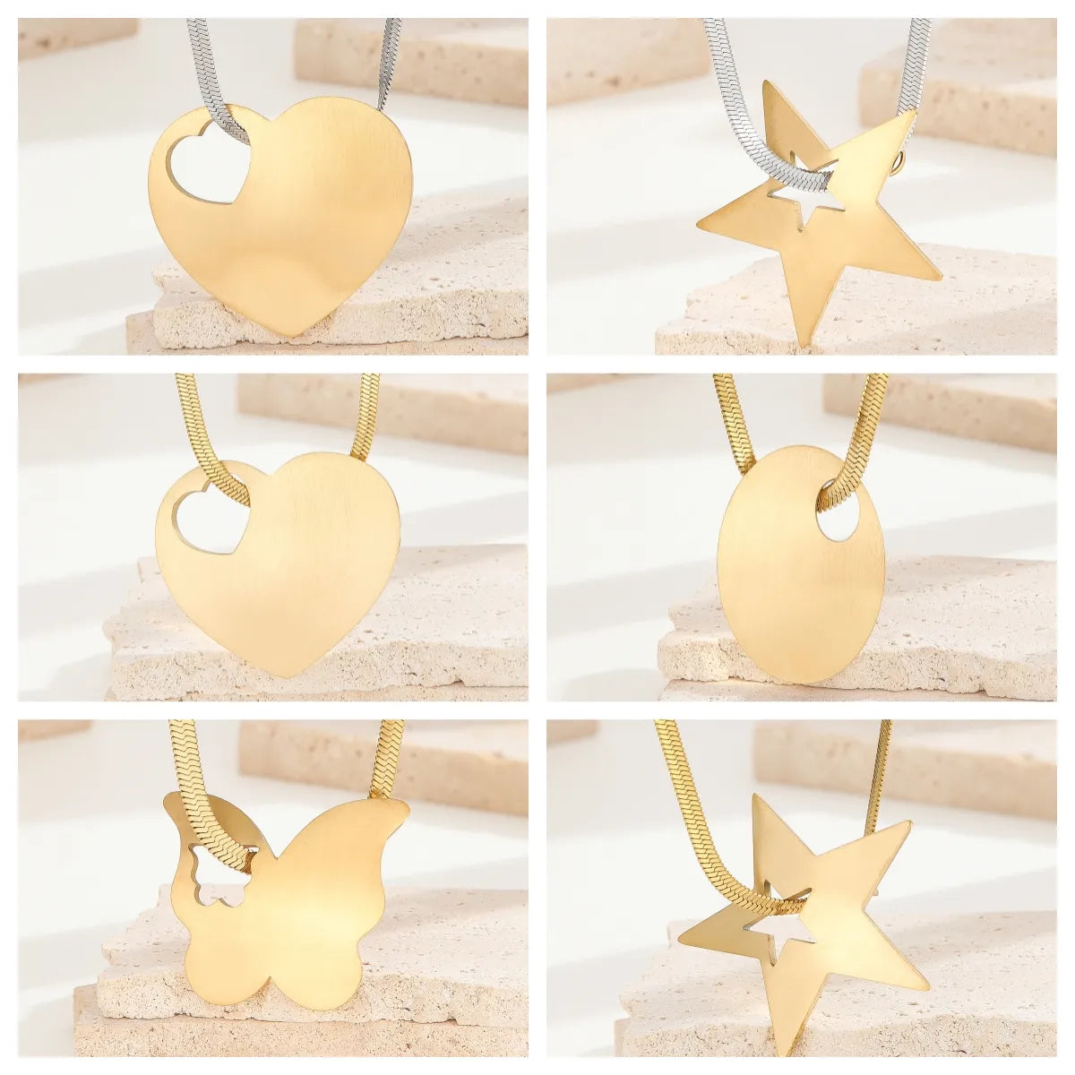 Titanium Steel 18K Gold Plated Star Heart Shape Butterfly Pendant Necklace