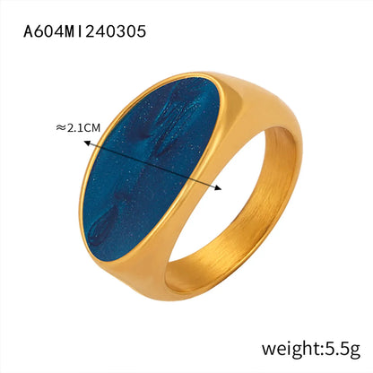 Wholesale Jewelry Streetwear Oval Titanium Steel 18K Gold Plated Enamel Plating Rings