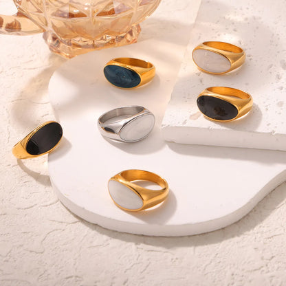 Wholesale Jewelry Streetwear Oval Titanium Steel 18K Gold Plated Enamel Plating Rings