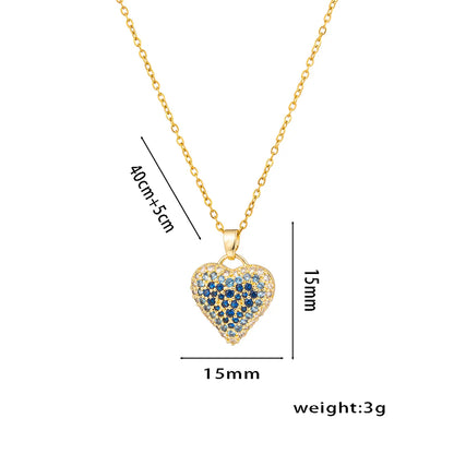 Wholesale Jewelry Sweet Solid Color Titanium Steel Zircon 18K Gold Plated Inlay Pendant Necklace