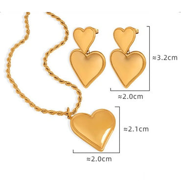 Titanium Steel 18K Gold Plated Sweet Simple Style Heart Shape Earrings Necklace