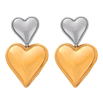 Titanium Steel 18K Gold Plated Sweet Simple Style Heart Shape Earrings Necklace