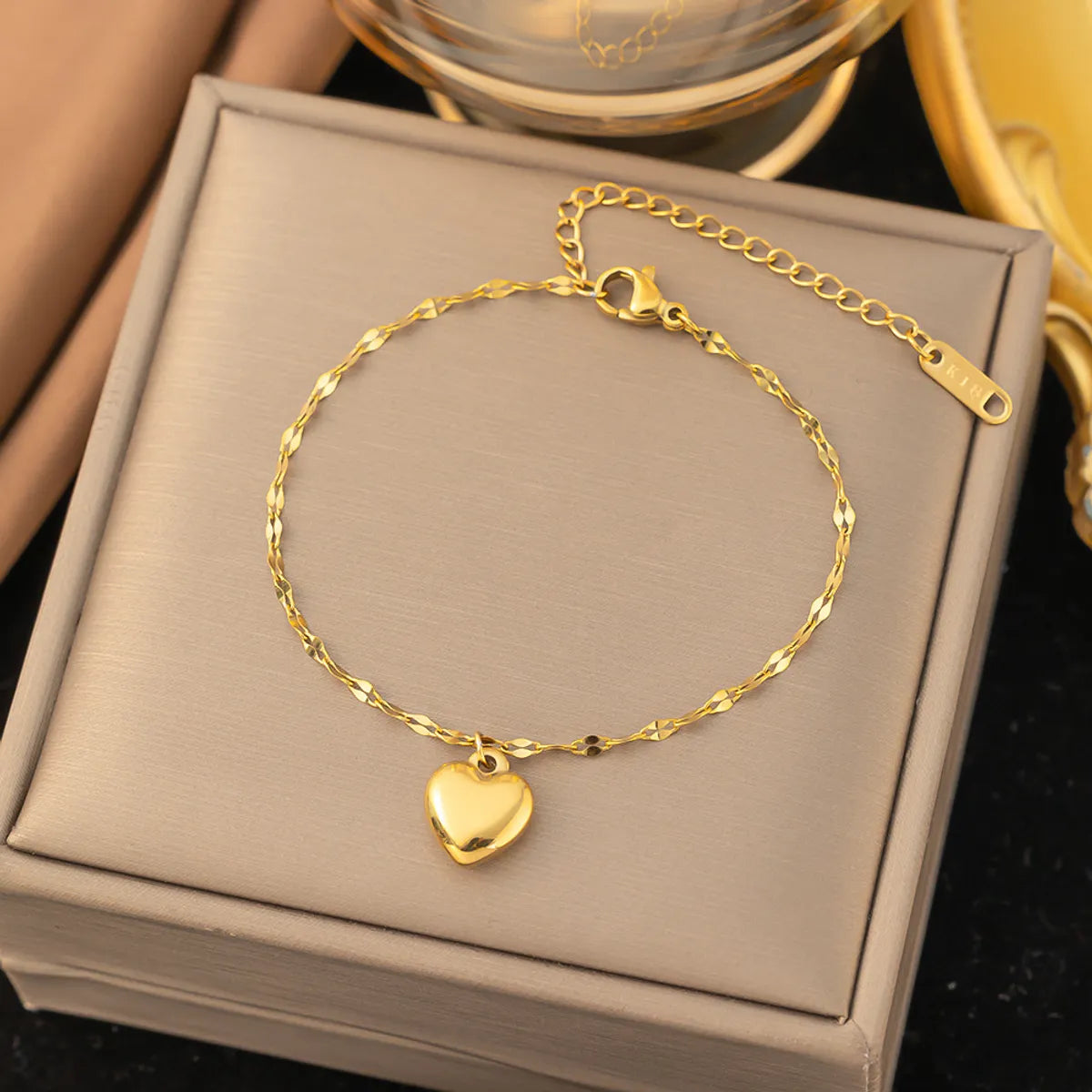 Titanium Steel 18K Gold Plated Vacation Simple Style Commute Heart Shape Polishing Bracelets Earrings Necklace