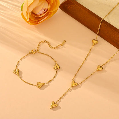 Titanium Steel 18K Gold Plated Vintage Style Modern Style Classic Style Plating Heart Shape Bracelets Necklace