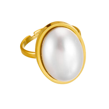 Wholesale Jewelry Vintage Style Solid Color 304 Stainless Steel Pearl 18K Gold Plated Plating Inlay Rings