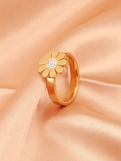 Titanium Steel 18K Gold Plated Vintage Style Simple Style Inlay Flower Rhinestones Rings