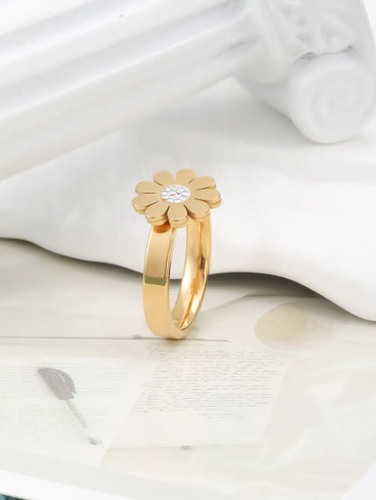 Titanium Steel 18K Gold Plated Vintage Style Simple Style Inlay Flower Rhinestones Rings