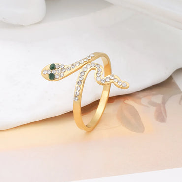 Titanium Steel 18K Gold Plated Vintage Style Simple Style Inlay Snake Rhinestones Rings